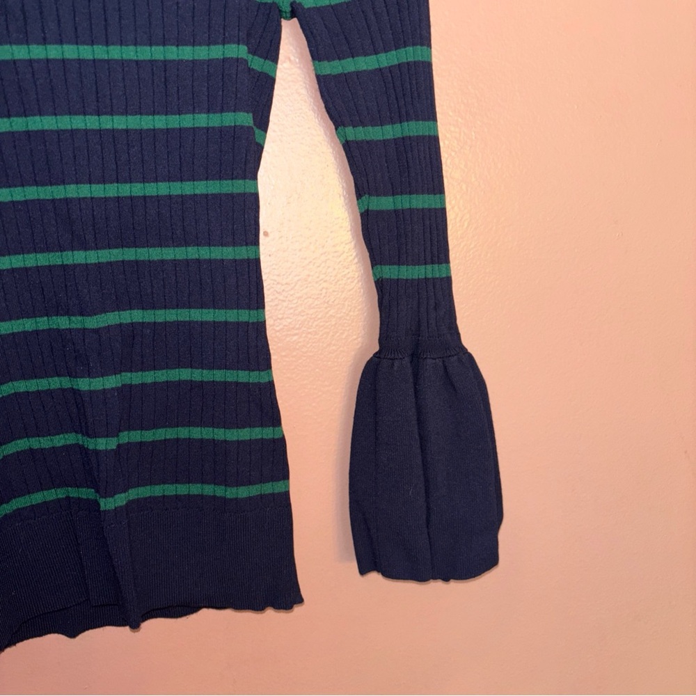 Ann Taylor Navy Blue Green Ribbed Striped Bell Flare Sleeve Sweater Small XS - Picture 5 of 8